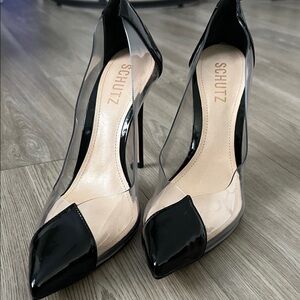 SCHUTZ Black and Cream Pointed Heels